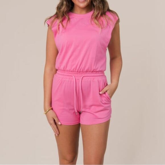 Pink XL Open Back Drawstring Romper - Picture 1 of 4